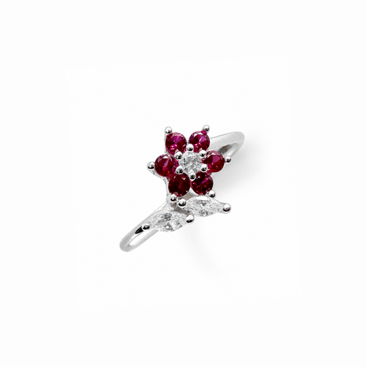 Floral Pear Cut Silver Ring