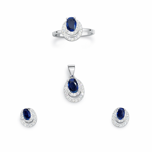 Oval Stone Silver Pendant Set