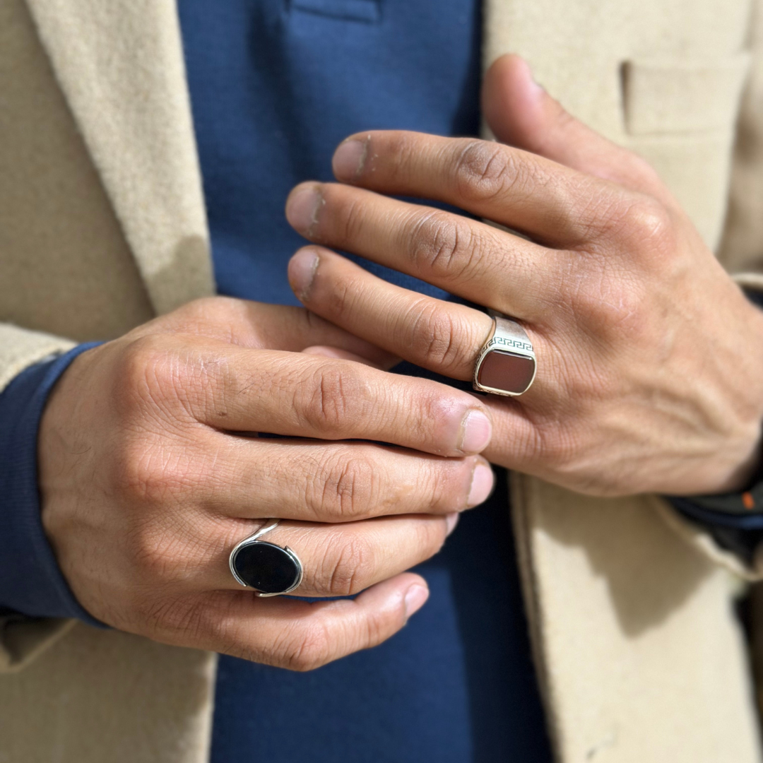 Oval Black Stone Silver Ring