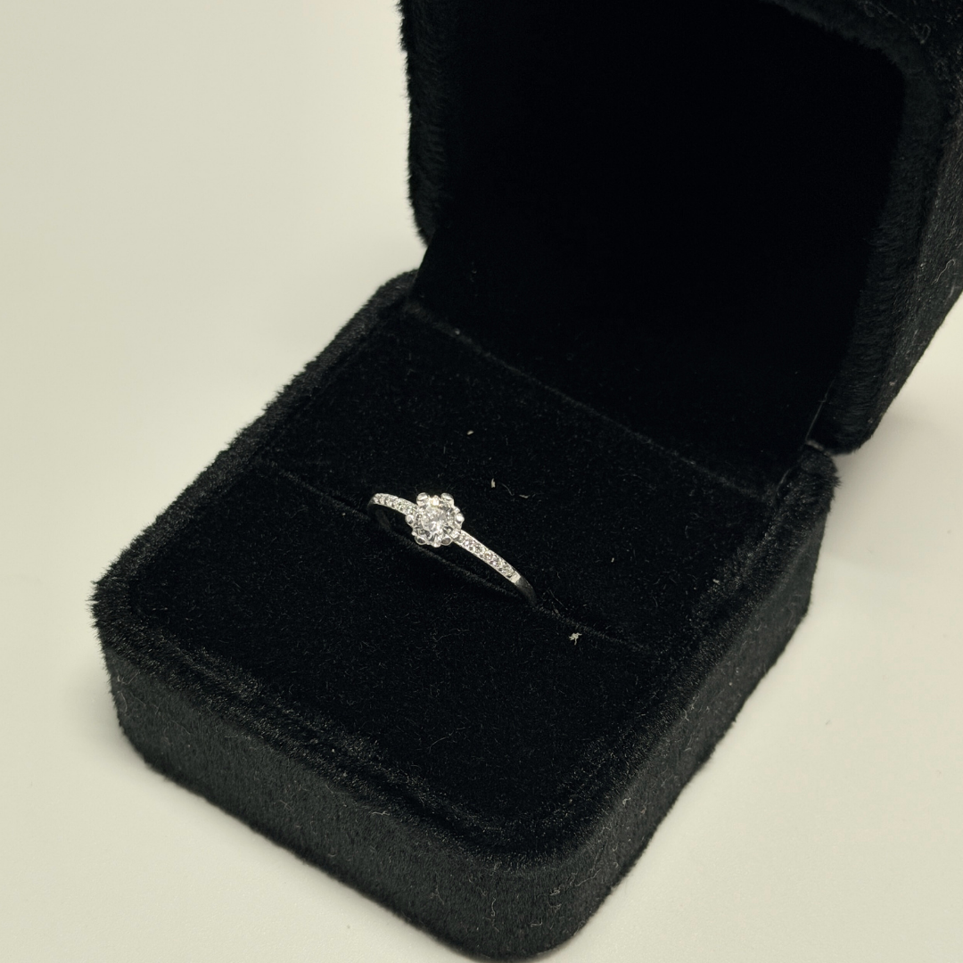 Round Cut Solitaire Silver Ring