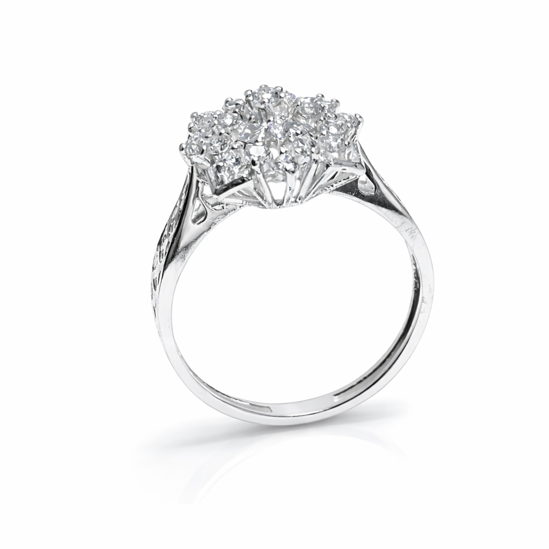 Floral Square Cluster Silver Ring