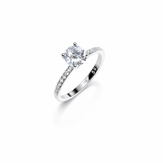 Round Cut Double Solitaire Silver Ring