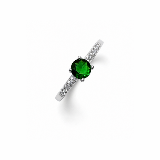 One Stone Round Cut Silver Band