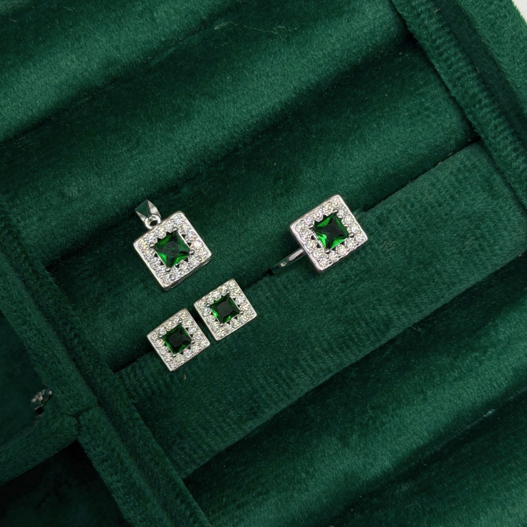 Square Stone Silver Pendant Set
