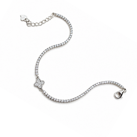 Clover Charm 925 Silver Tennis Bracelet