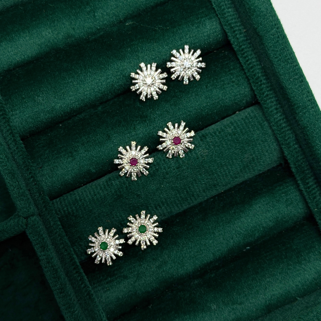 Starburst Sparkle Silver Eartops