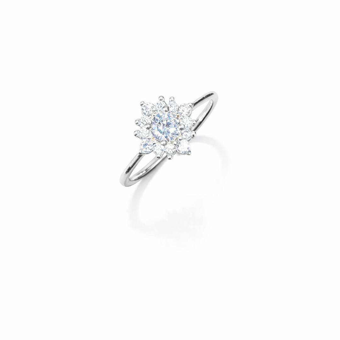 Snowflake Silver Solitaire Ring