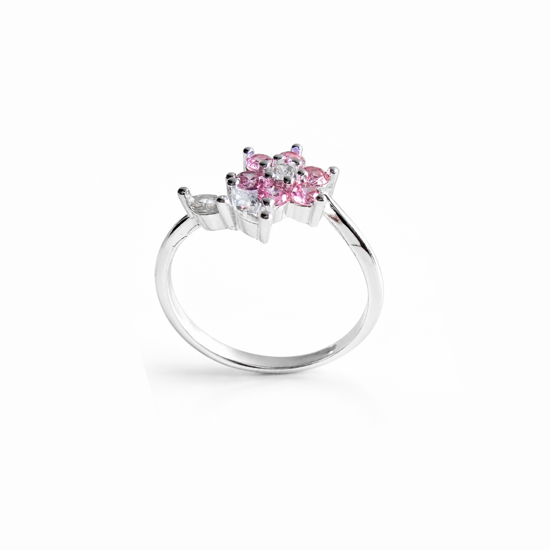 Floral Pear Cut Silver Ring
