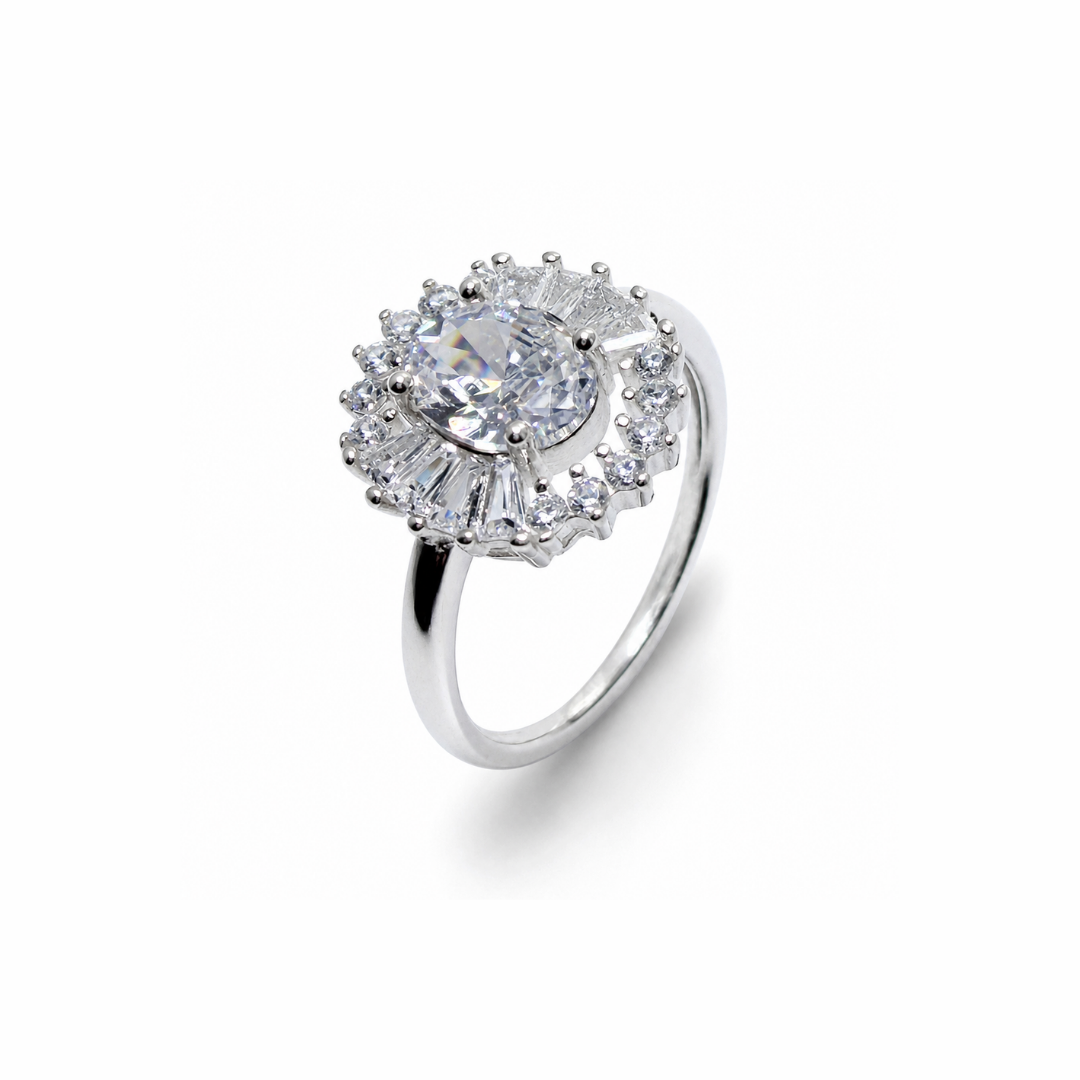 Cushion Cut Cluster Silver Ring