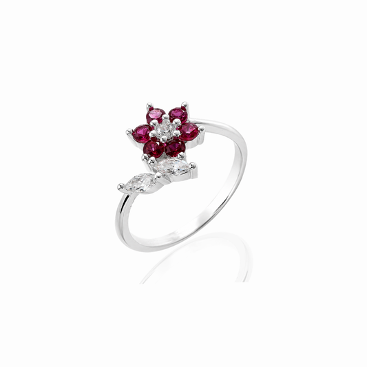 Floral Pear Cut Silver Ring