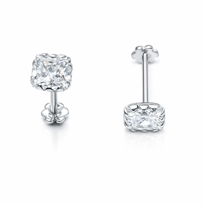 Square Silver Ear Studs