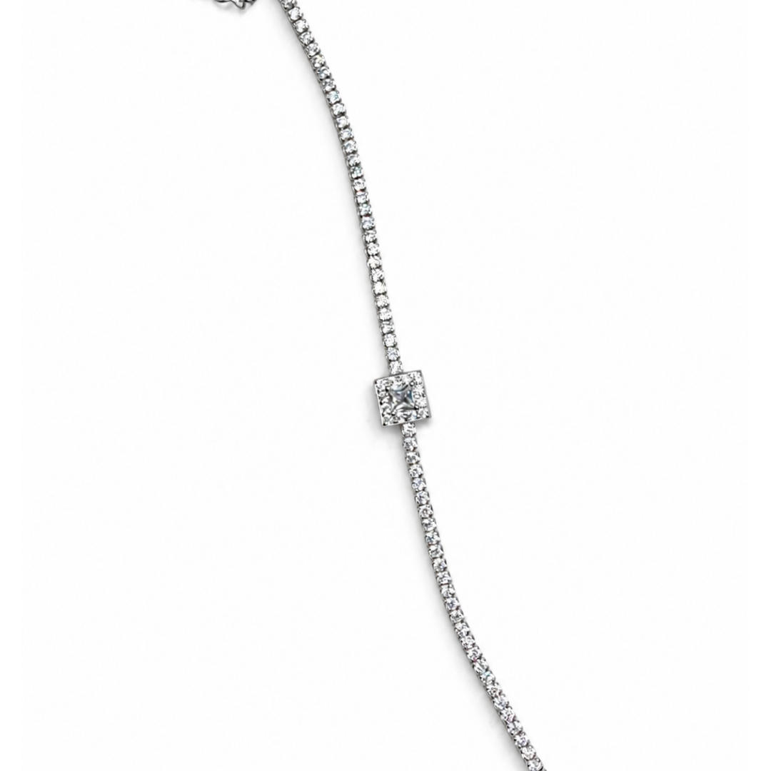 Geometric Square 925 Silver Tennis Bracelet