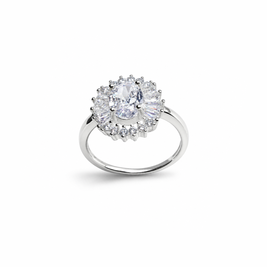 Cushion Cut Cluster Silver Ring