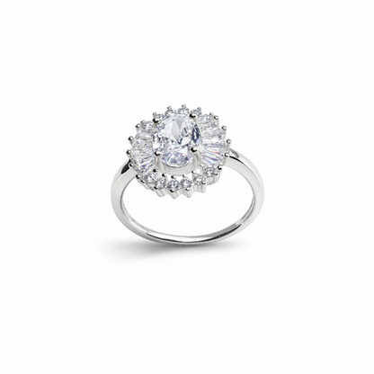 Cushion Cut Cluster Silver Ring