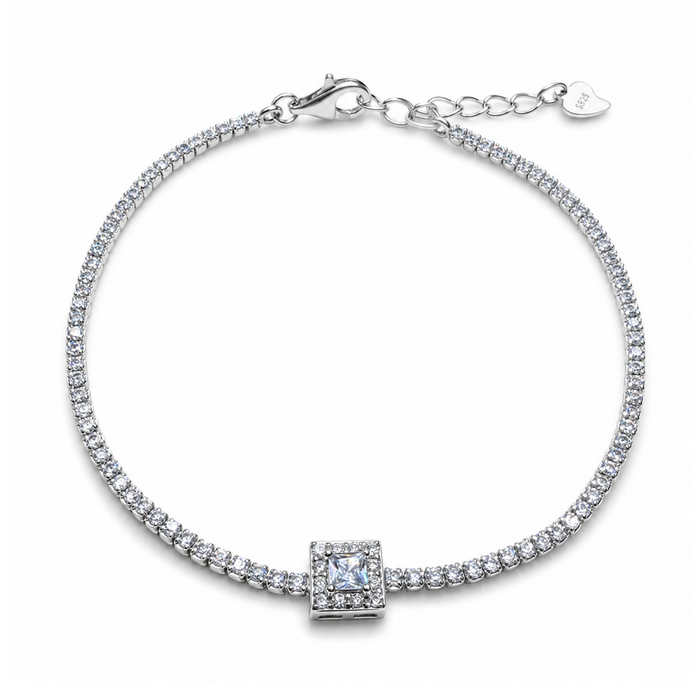 Geometric Square 925 Silver Tennis Bracelet
