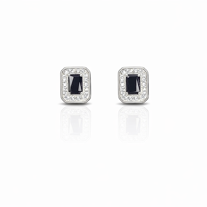 Rectangle Stone Silver Eartops