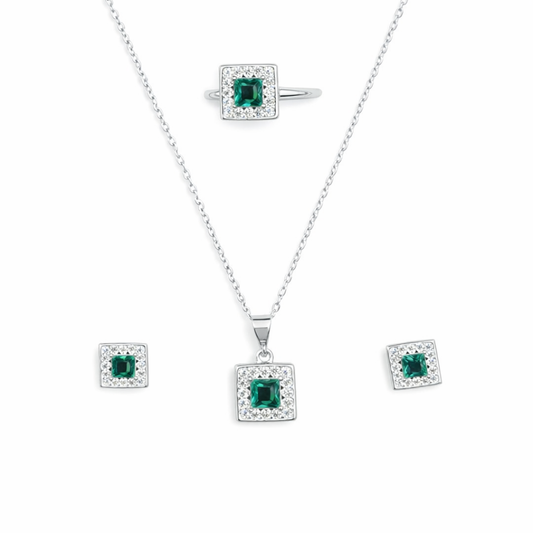Square Stone Silver Pendant Set