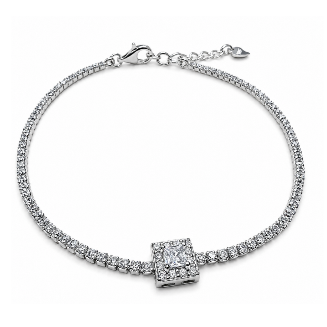 Geometric Square 925 Silver Tennis Bracelet