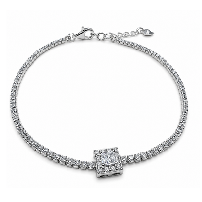 Geometric Square 925 Silver Tennis Bracelet