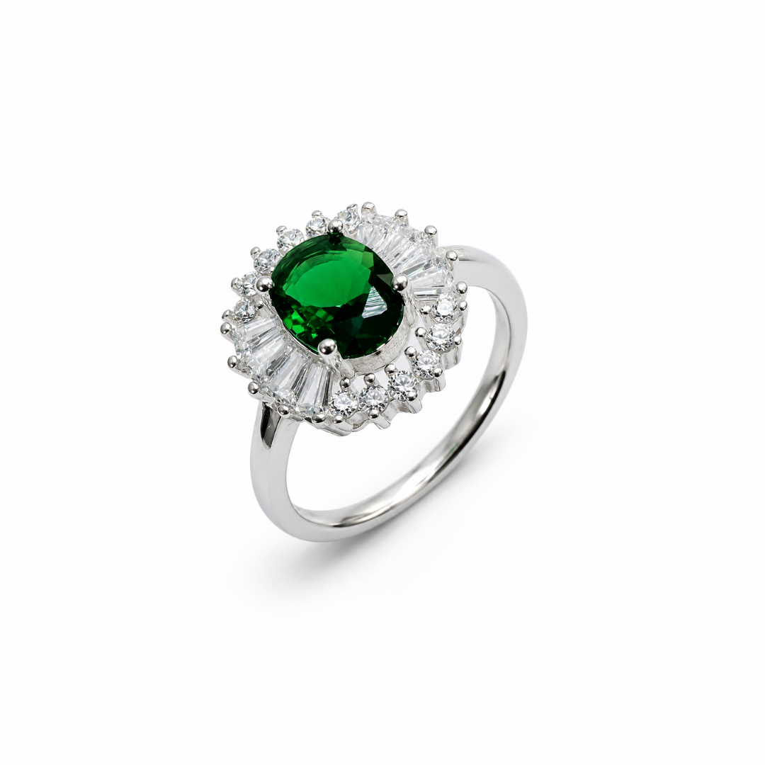 Cushion Cut Cluster Silver Ring