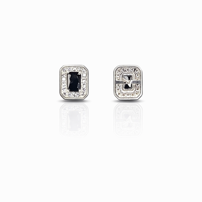 Rectangle Stone Silver Eartops