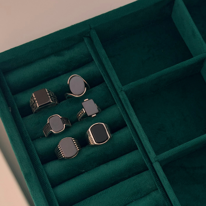 Geometric Black Stone Ring