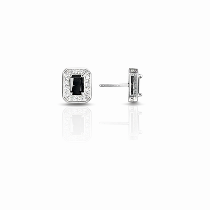 Rectangle Stone Silver Eartops