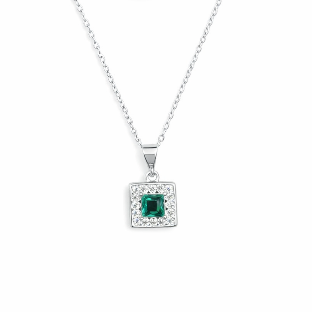Square Stone Silver Pendant Set