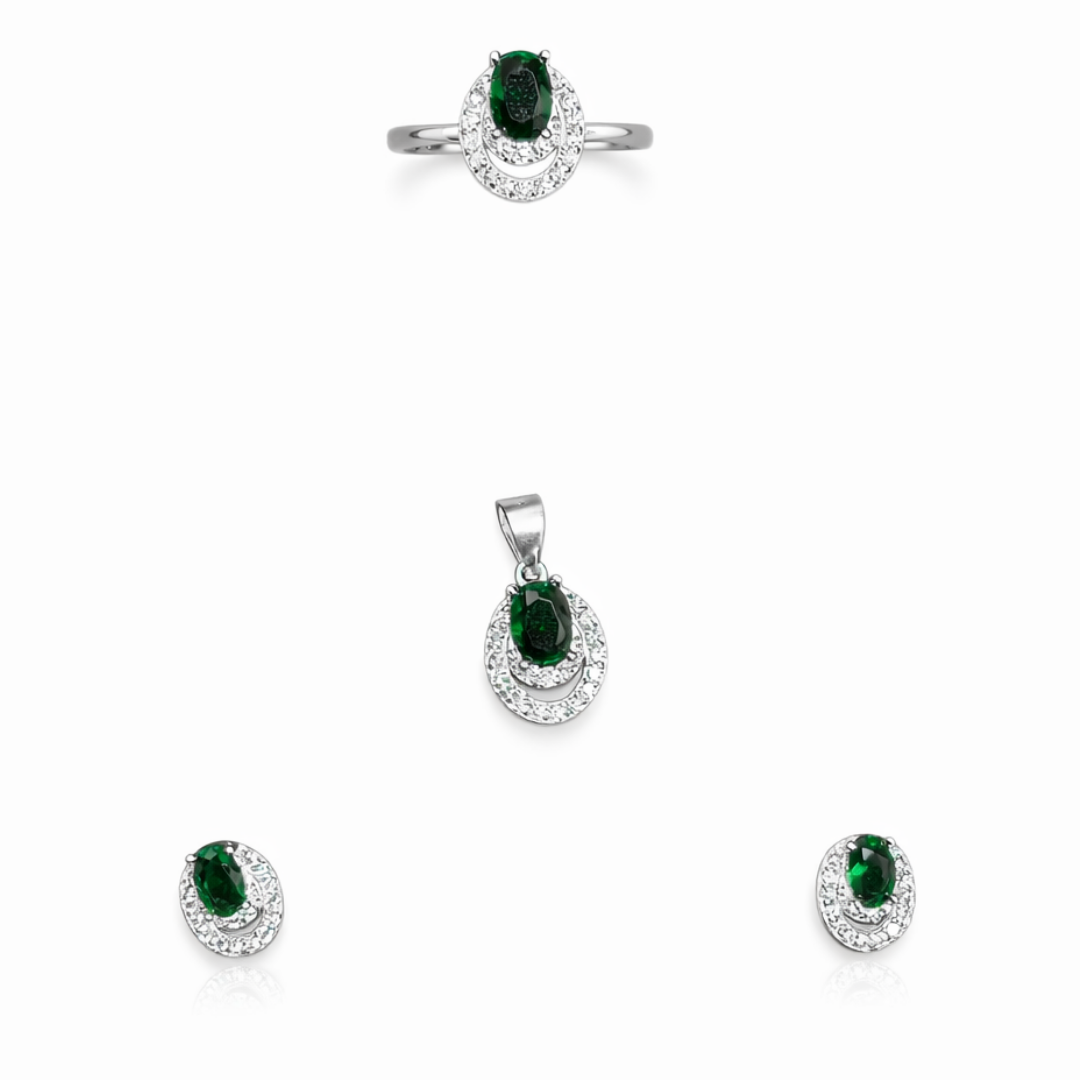 Oval Stone Silver Pendant Set