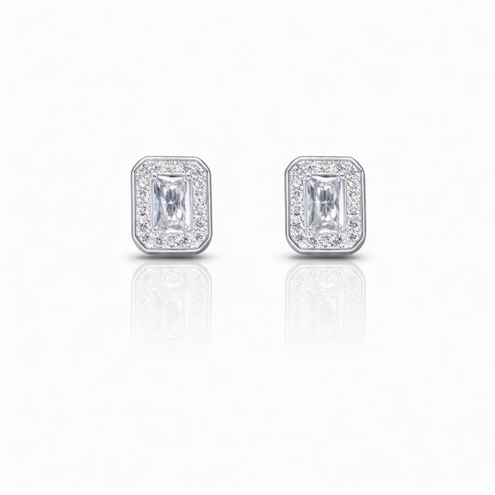 Rectangle Stone Silver Eartops