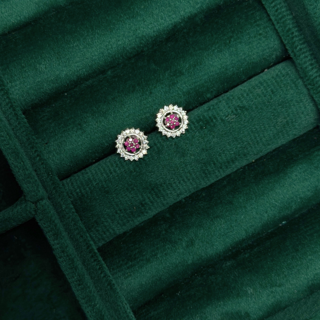 Floral Silver Eartops