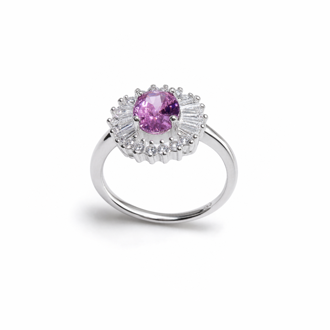 Cushion Cut Cluster Silver Ring
