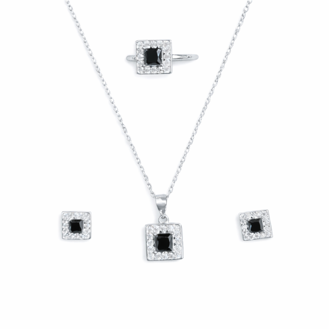 Square Stone Silver Pendant Set