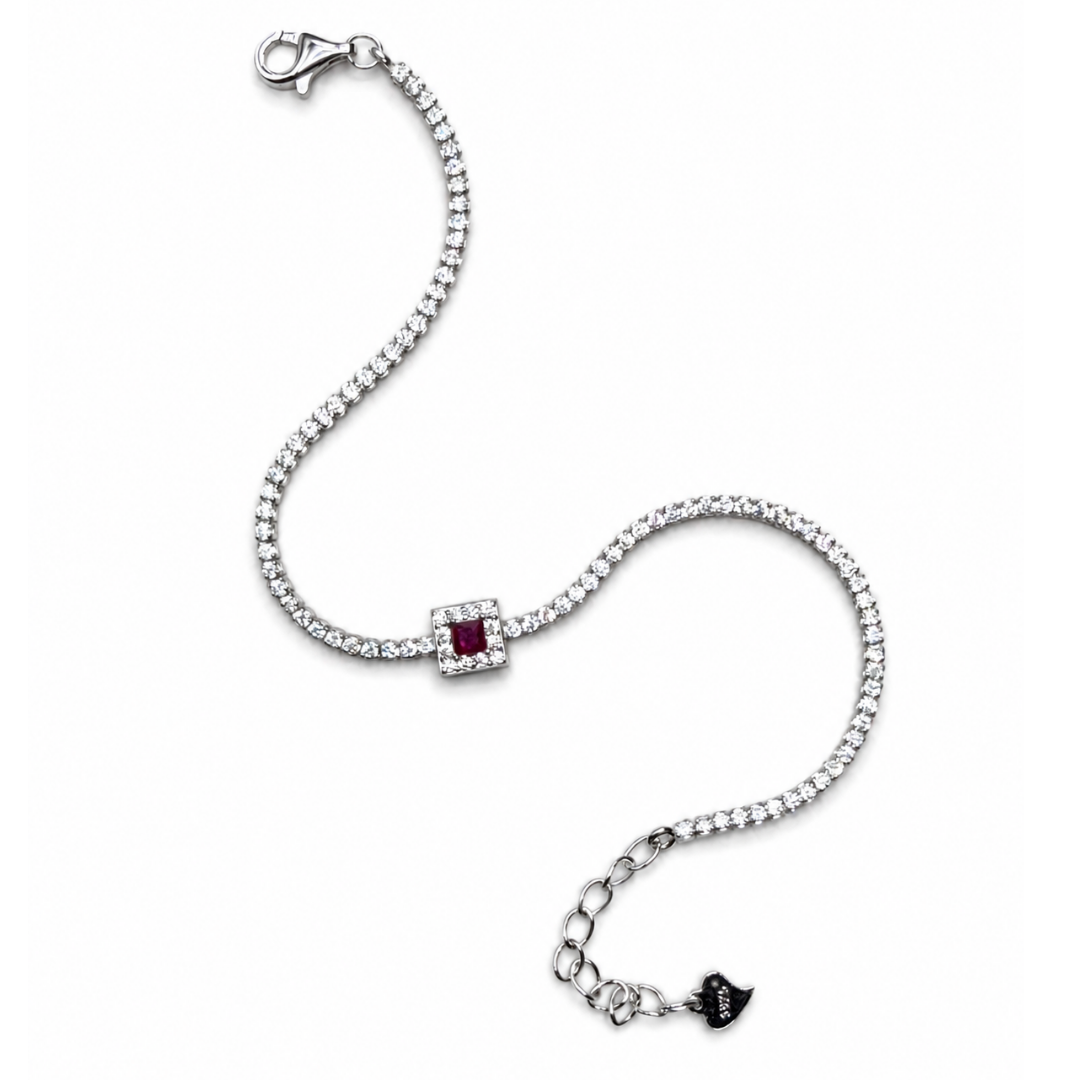 Geometric Rose Square 925 Silver Tennis Bracelet