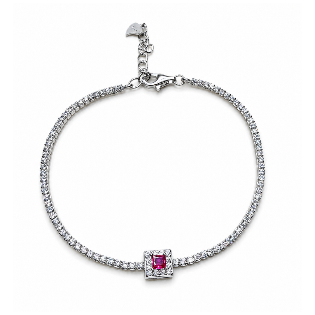 Geometric Rose Square 925 Silver Tennis Bracelet