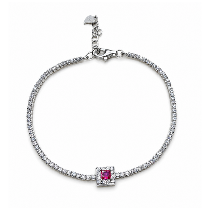Geometric Rose Square 925 Silver Tennis Bracelet