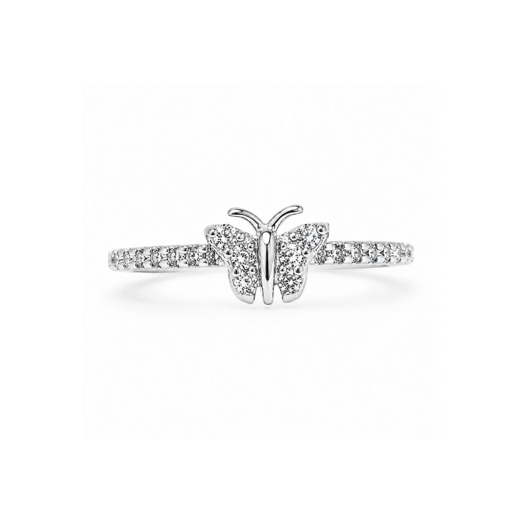 Butterfly Pave Silver Stacking Ring