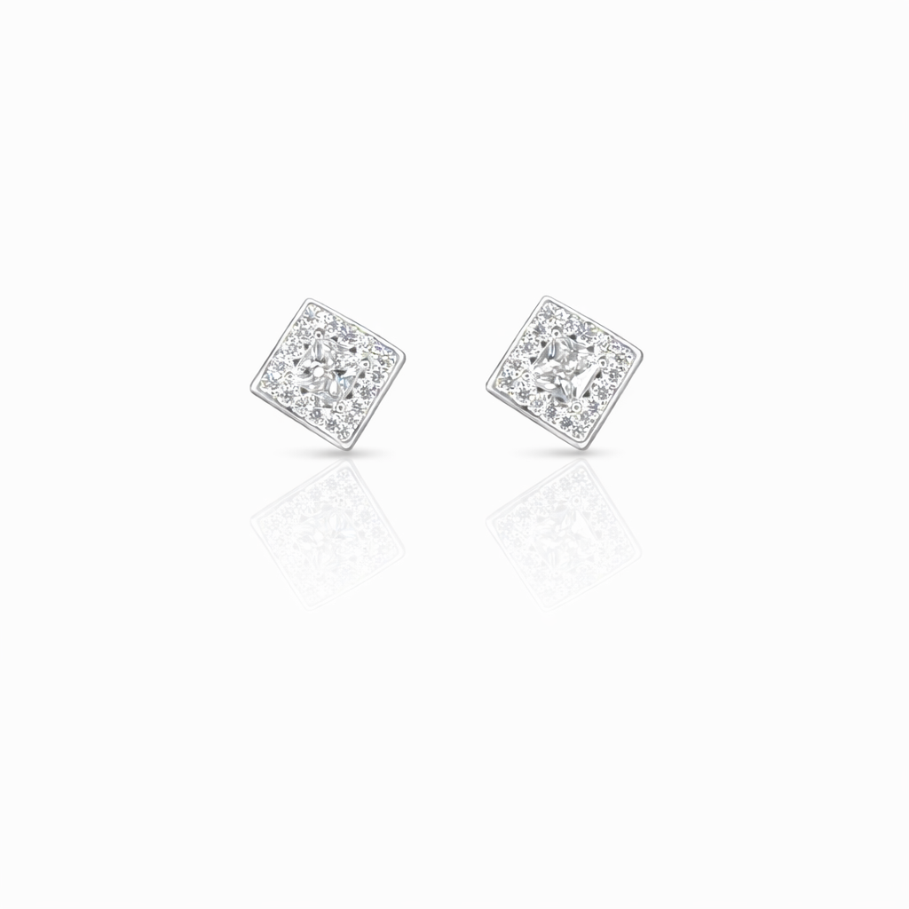 Square Stone Silver Eartops