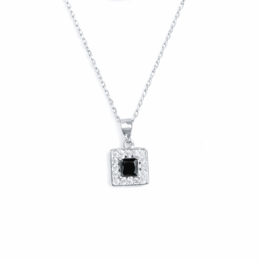 Square Stone Silver Pendant Set