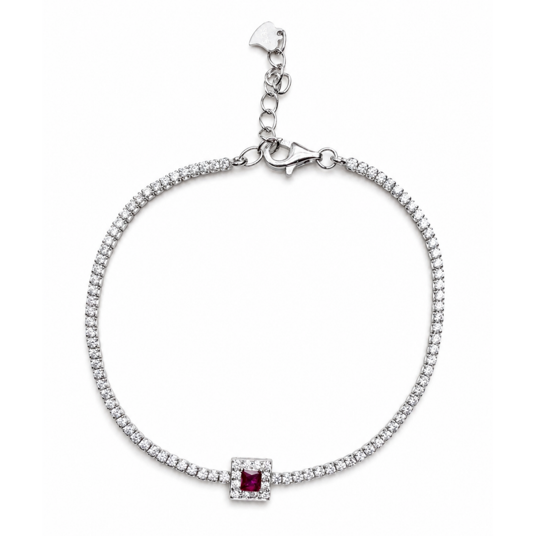 Geometric Rose Square 925 Silver Tennis Bracelet