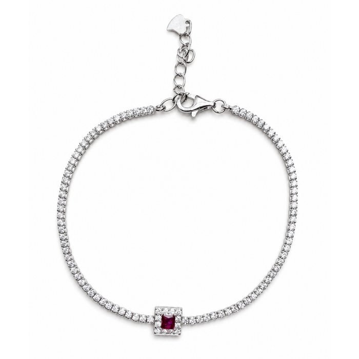 Geometric Rose Square 925 Silver Tennis Bracelet
