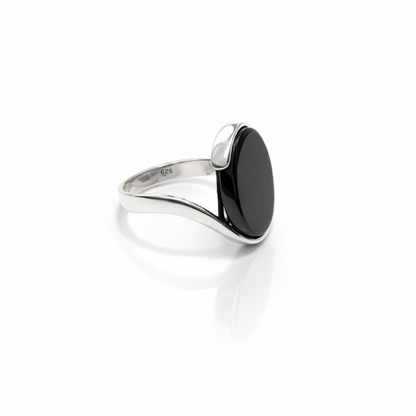 Oval Black Stone Silver Ring