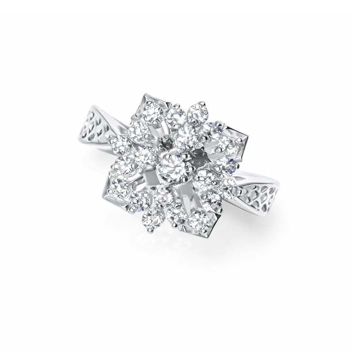 Floral Square Cluster Silver Ring