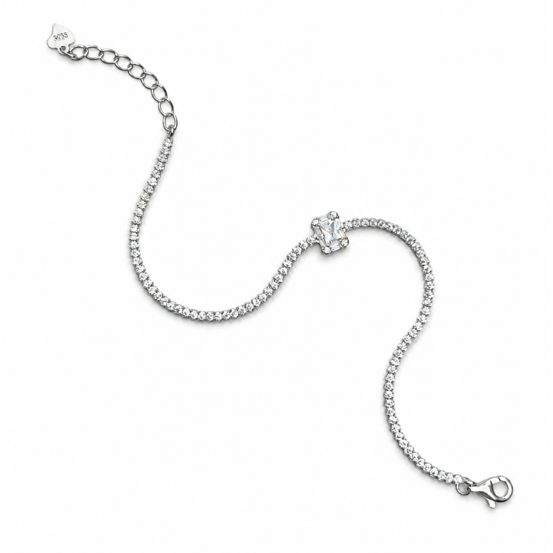 Emerald-Cut 925 Silver Tennis Bracelet