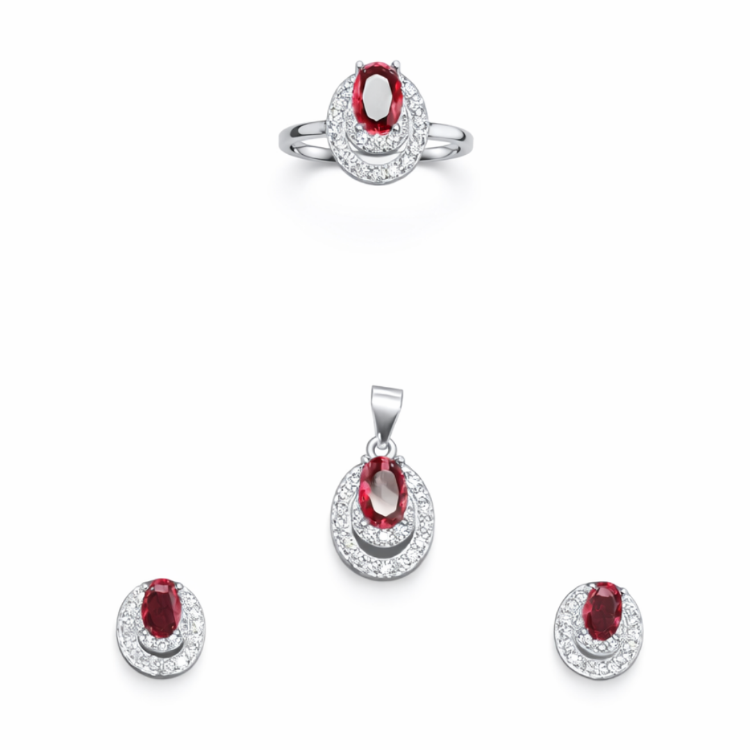 Oval Stone Silver Pendant Set