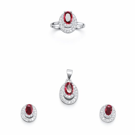 Oval Stone Silver Pendant Set