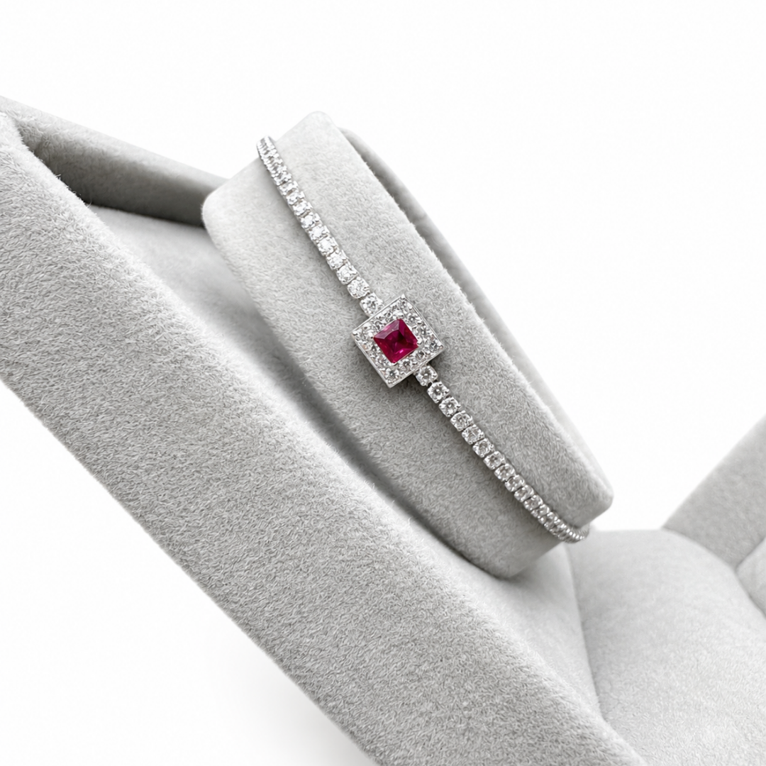 Geometric Rose Square 925 Silver Tennis Bracelet