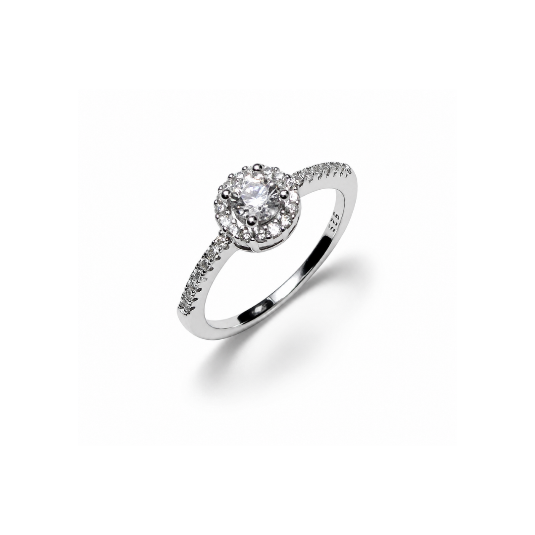 Round Halo Silver Engagement Ring