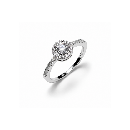Round Halo Silver Engagement Ring