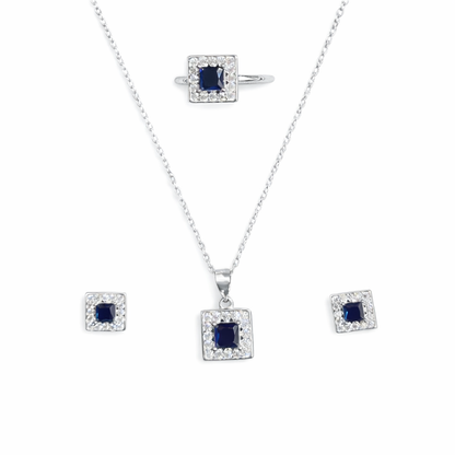 Square Stone Silver Pendant Set